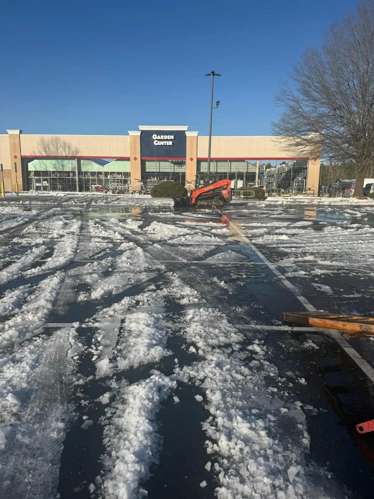 Icy parking lot during winter storm response