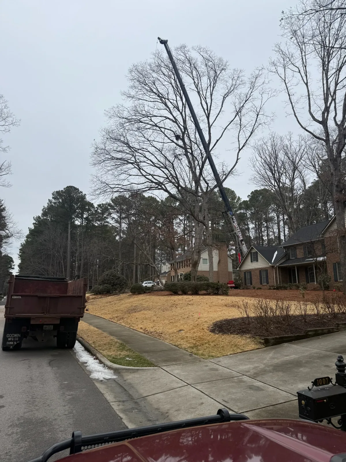 Dump truck arriving for storm debris pickup Dump truck arriving for storm debris pickup